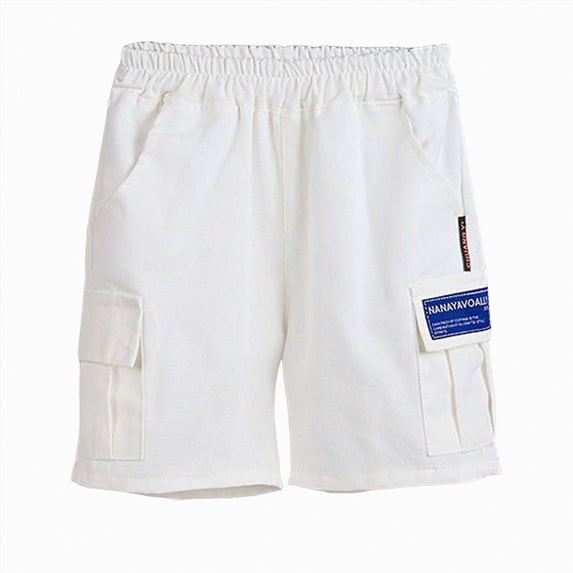 Gubotare Kids Soccer Shorts Boy's Summer Drawstring with Elastic Waist Classic Fit Pockets Casual Shorts Size 12-13 (White,12-13 Years)