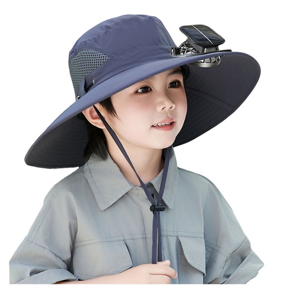 Gubotare Kids Sun Hat with Solar Fan Wide Brim Hat Adjustable with Neck Flap UPF 50  for Boys Girls Beach, Solar and USB Powered (Grey,Size 4-10 Years)