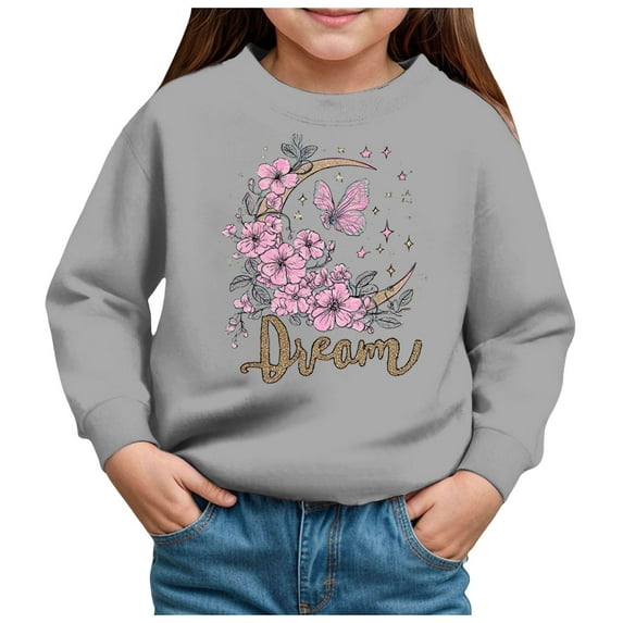 Gubotare Kids Sweatshirts Girls Trendy Girls Sweatshirts Print Sweater For Kids Girl Long Sleeve Sweatshirt Long Sleeve Shirts For Girls Size 5T 6T (Grey,5-6 Years)