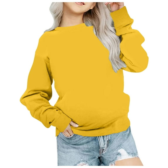 Gubotare Kids Sweatshirts for Girls Girls Crewneck Sweatshirts Graphic Pullover Tops Kids Cute Long Sleeve Shirt Size 6T 7T (Yellow,6-7 Years)
