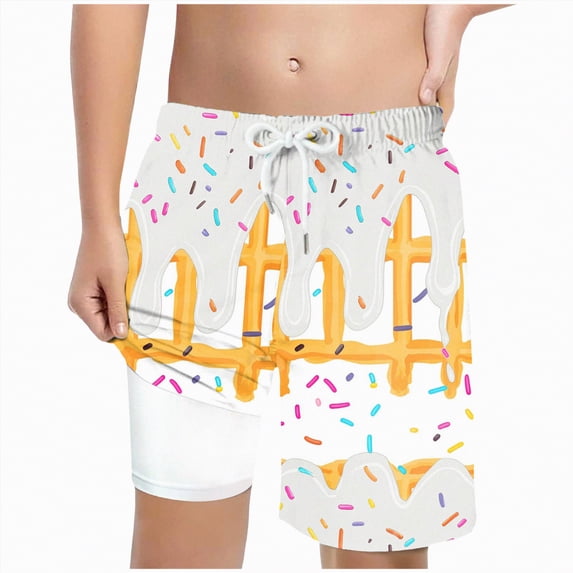 Gubotare Kids Swim Trunks Boys Swim Trunks with Compression Liner Kids Boxer Briefs Bathing Suit Swimming Shorts Quick Dry Size 13-14 (White,13-14 Years)