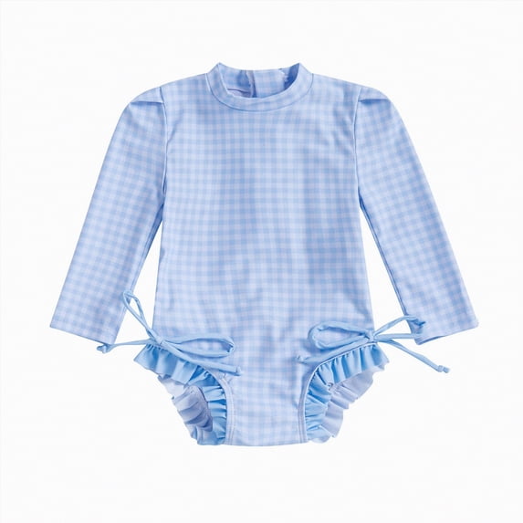 Gubotare Kids Swimsuits Baby Girls Swimsuit Long Sleeve Zipper Bathing Suit One Piece Swimwear with Hat 18 24 Months (Light Blue,18-24 Months)