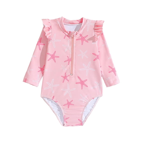 Gubotare Girls Rash Guard Swimsuit One Piece Girls Swimsuit UPF 50+ UV Swimwear with Zipper Size 12-18 Months (Pink,12-18 Months)