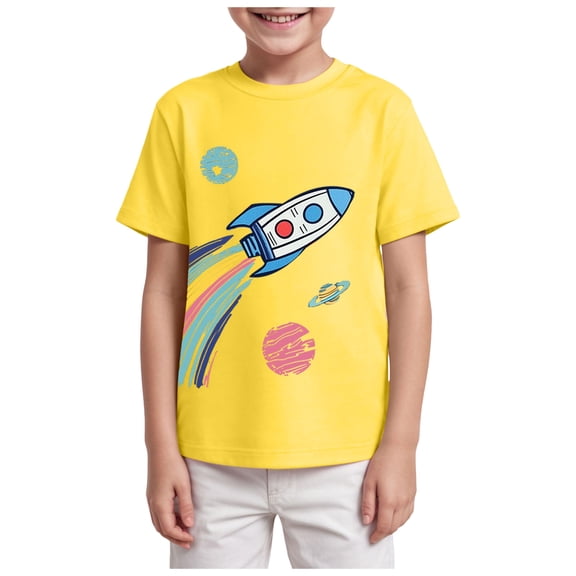Gubotare Kids T Shirts for Boys Boys Short Sleeve Crew Neck T-Shirt with Chest Print Size 11-12 Years (Yellow,11-12 Years)