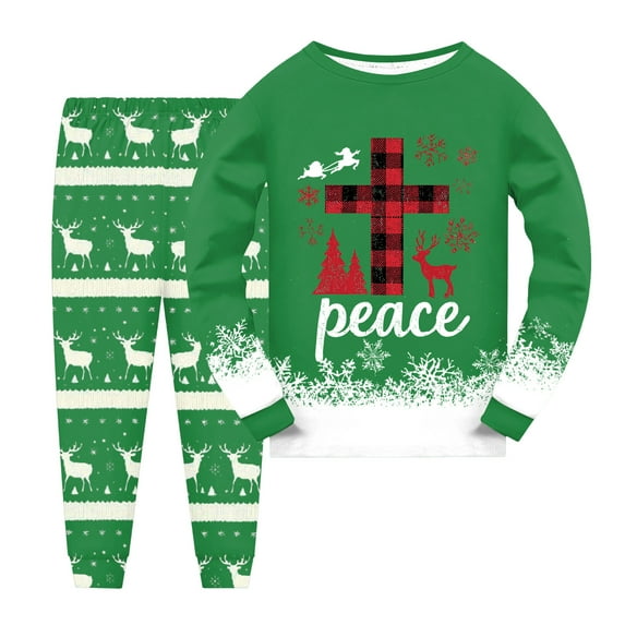 Gubotare Kids Toddler 2pcs Christmas Pajamas Sets 2-Piece Cozy Pajamas For Little/Big Boys Long Sleeves Soft Pjs Set Kid Size 8-9 (Green,8-9 Years)