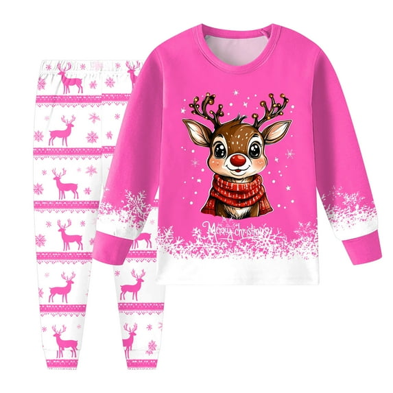 Gubotare Kids Toddler 2pcs Christmas Pajamas Sets Toddler Kids Little Girls Boys Soft Comfy Solid Raglan Sleepwear Pajamas Pjs 2pcs Set Size 7-8 (Hot Pink,7-8 Years)