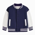 thumbnail image 1 of Gubotare Kids Varsity Jacket Girls Boys Baseball Jacket Bomber Coat School Uniform with Pocket Dark Blue,Size 5-6 Years, 1 of 5