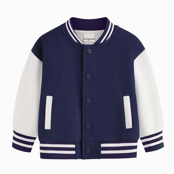 Gubotare Kids Varsity Jacket Girls Boys Baseball Jacket Bomber Coat School Uniform with Pocket Dark Blue,Size 5-6 Years
