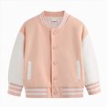 thumbnail image 1 of Gubotare Kids Varsity Jacket Girls Boys Baseball Jacket Bomber Coat School Uniform with Pocket Pink,Size 4-5 Years, 1 of 5