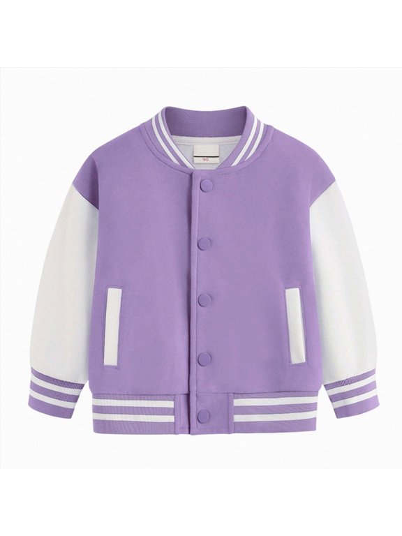 Kids Varsity Jacket Girls Boys Baseball Jacket Bomber Coat School Uniform with Pocket Purple,Size 11-12 Years