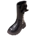 thumbnail image 1 of Gubotare Kids White Lace Up Boots Combat Boots for Girls Lace Up Riding Boots Mid Calf Fashion Waterproof Non Slip Side Zipper Boot Fall Winter Spring Size 3.5 (Black,Big Kids 3.5), 1 of 8