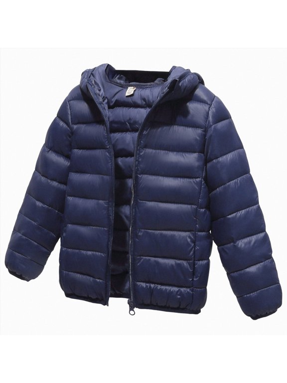 Kids Winter Jackets Packable Puffer Jacket Lightweight Hooded Zip-Up Warm Winter Coat (Navy,8-9 Years)