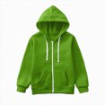thumbnail image 1 of Gubotare Kids Zip Up Hoodie School Uniform Boys Girls Zipper Sweatshirt Oversized Y2K Fall Hooded Jackets Preppy Clothes Green,Size 9-10 Years, 1 of 5