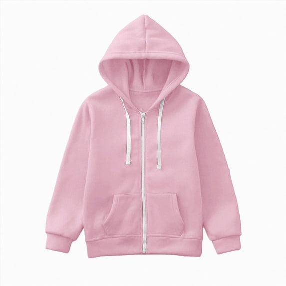 Gubotare Kids Zip Up Hoodie School Uniform Boys Girls Zipper Sweatshirt Oversized Y2K Fall Hooded Jackets Preppy Clothes Pink,Size 4-5 Years