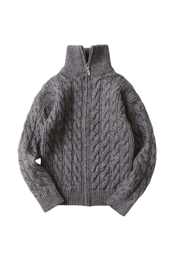 Kids and Boys Knitted Full Zipper Cardigan Sweater Size 9-10 (Dark Gray,9-10 Years)