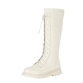 thumbnail image 1 of Gubotare Knee High Boots for Girls Girls Lace Up Riding Boots, Mid Calf Combat Boots Waterproof Leather Side Zipper Boot Size 5 (White,Big Kids 5), 1 of 5