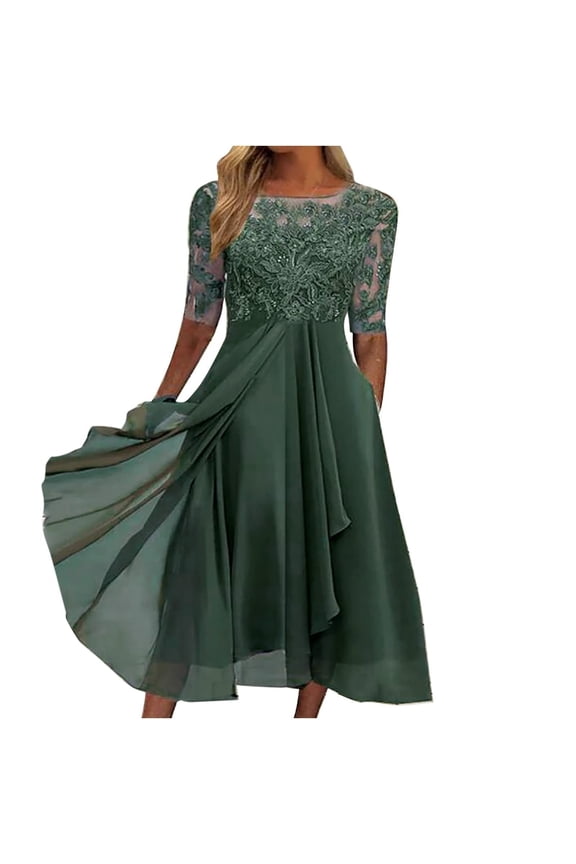 Lace Wedding Guest Dresses for Women Half Sleeve Mother of The Groom Dresse Mother of The Bride Dress Elegant Party Chiffon formal Evening Dress,Green M