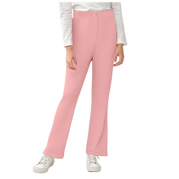 Gubotare Leggings for Girls Solid Colors Girl's Leggings Cross High Waisted Flare Pants Yoga Bootcut Pants Solid Color Full Length Bell Bottoms (Pink,Size 3-4 Years)