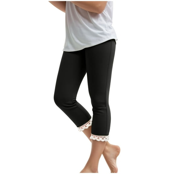 Gubotare Leggings Girls Toddler Girls Yoga Capris - Elastic High Waist Breathable Leggings, Soft Stretchy Cropped Pants for Dance, Active Wear (Black,Size 3-4 Years)