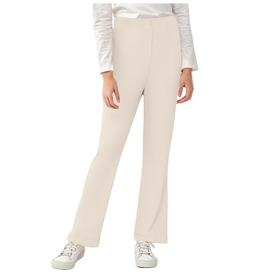 Gubotare Leggings for Girls Girls Dressy Bell Bottom School Uniform Pants (White,Size 12-18 Months)