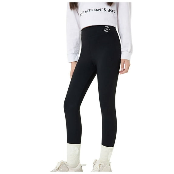 Gubotare Leggings for Girls Solid Colors Girls' Athletic Leggings with Pockets Kids Teen Dance Yoga Workout Running Pants (Black,Size 12-14 Years)