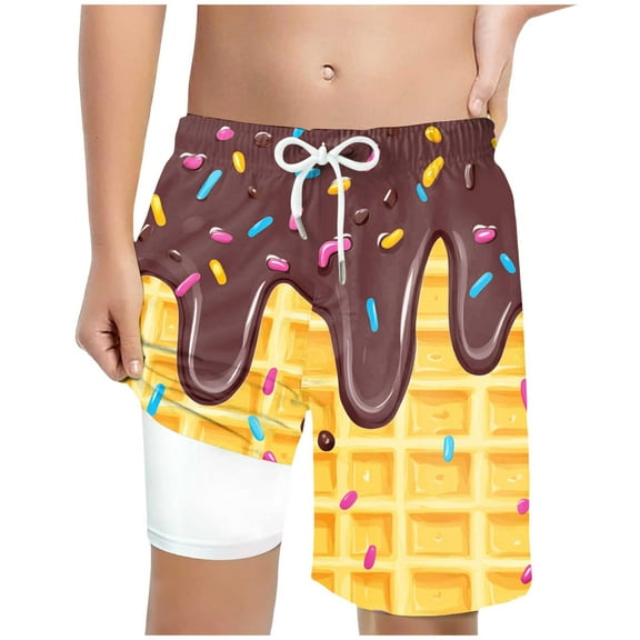 Gubotare Little Boy Swim Trunks Boy Swim Trunks Quick Dry Swimsuit Bathing Suits Beach Board Shorts with Mesh Lining (Coffee,Size 5-6 Years)