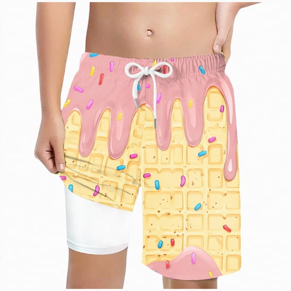 Gubotare Little Boy Swim Trunks Boys Swim Trunks with Compression Liner Kids Bathing Suits Boys Board Shorts Quick Dry Kid Swim Trunks Boy Swimsuit Size 8-9 (Pink,8-9 Years)
