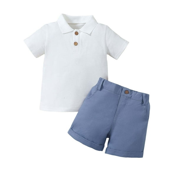 Gubotare Little Boys Clothing Set Toddler Baby Boy Summer Clothes Golf Embroidery Short Sleeve Collared Polo T Shirt Plaid Shorts Set Cute Outfits (White,Size 18-24 Months)
