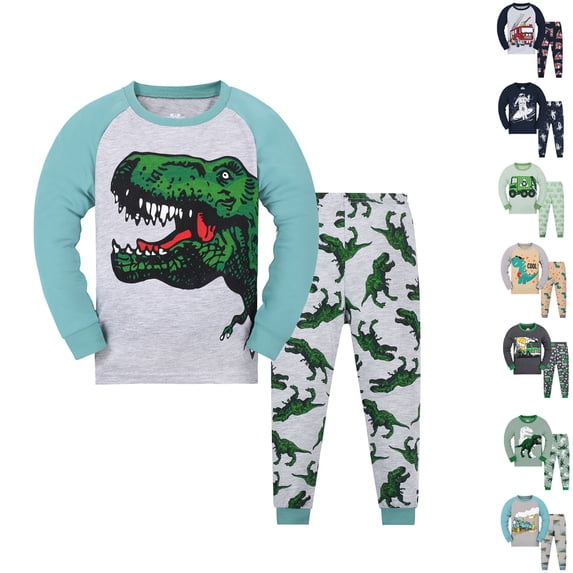 Gubotare Little Boys Pajamas Sets Glow in Dark Dinosaur 100% Cotton 2 Piece Toddler Clothes Kids Pjs Sleepwear Size 2-10T GY3,Size 6-7 Years