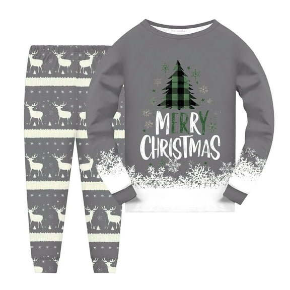 Gubotare Little Girl Christmas Pajamas Boys Pajamas 2 Piece Kids Long Sleeve Top and Pants Snug Fit Pjs Sets Sleepwear Size 6-7 (Grey,6-7 Years)