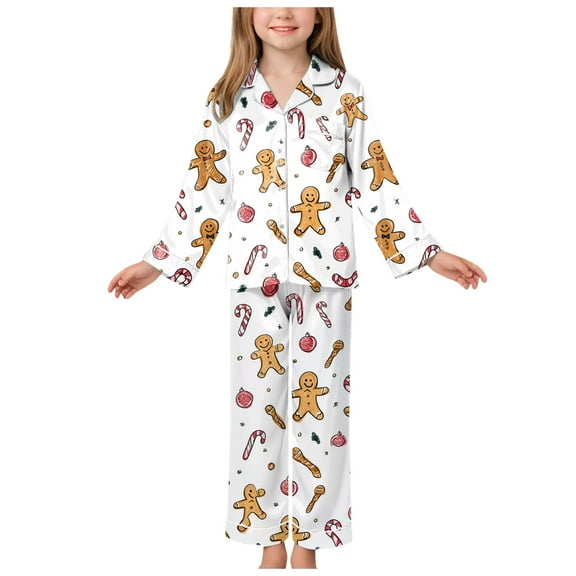 Gubotare Little Girl Christmas Pajamas Girls’ 2-Piece Pajama Set - Long Sleeves T-Shirt and Pajama Pants Size 7-8 (White,7-8 Years)