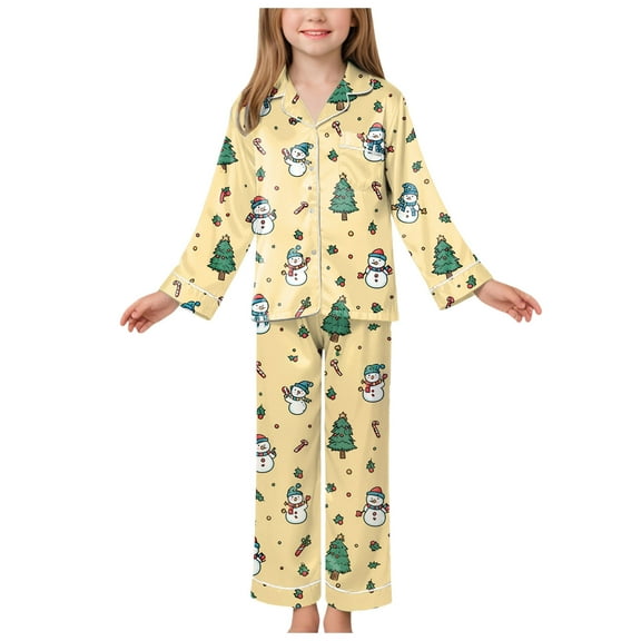 Gubotare Little Girl Christmas Pajamas Girls 2-piece Snug-fit Holiday Pajama Set, Soft & Cute for Kids Size 9-10 (Yellow,9-10 Years)