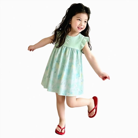 Gubotare Little Girl Dresses Little Girls Summer Dress Floral Short Sleeve Casual Outfit Dress Size 7-8 (Mint Green,7-8 Years)