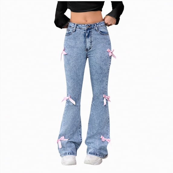 Gubotare Little Girl Jeans Girl's High Waisted Flare Leg Frayed Raw Hem Bell Bottom Jeans Denim Pants Size 12-13 (Blue,12-13 Years)