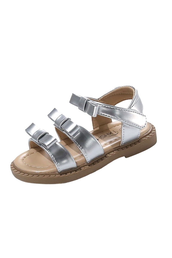 Little Girl Sandals Toddler Soft Leather Toddler Sandals Soft Non-slip Soles Baby Shoes for Girls Size 12.5 (Silver,Little Kids 12.5)