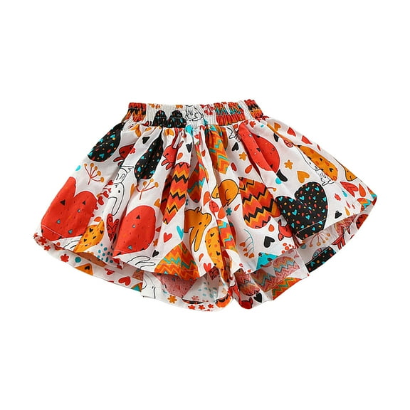 Gubotare Little Girl Shorts Girl's Print Bow Knot Ruffle Tiered Elastic Waist Wide Leg Summer Shorts (Orange,Size 1-2 Years)