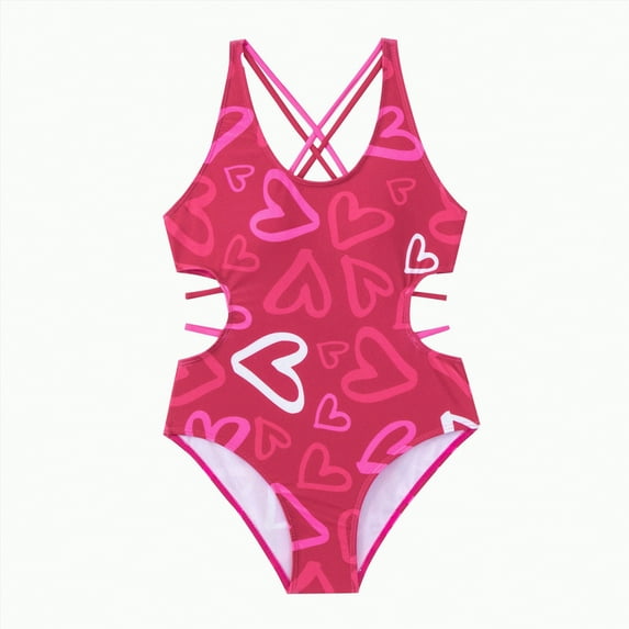 Gubotare Little Girl Swimsuit Girls One Piece Swimsuits Striped Rainbow Bathing Suit Swimwear Size 7-8 (Hot Pink,7-8 Years)