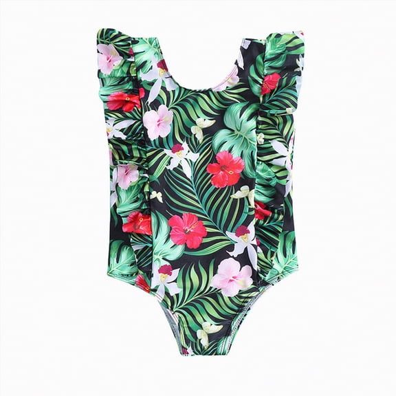 Gubotare Little Girl Swimsuit Toddler Baby Girls One-Piece Swimsuit Off Shoulder Sleeveless Ruffle Swimwear 6 12 Months (Green,6-12 Months)