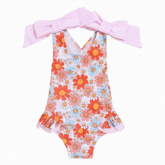 Gubotare Little Girl Swimsuits Girls Swimsuits One Piece Crossback Swimwear Beach Bathing Suit Size 5-6 (Pink,5-6 Years)