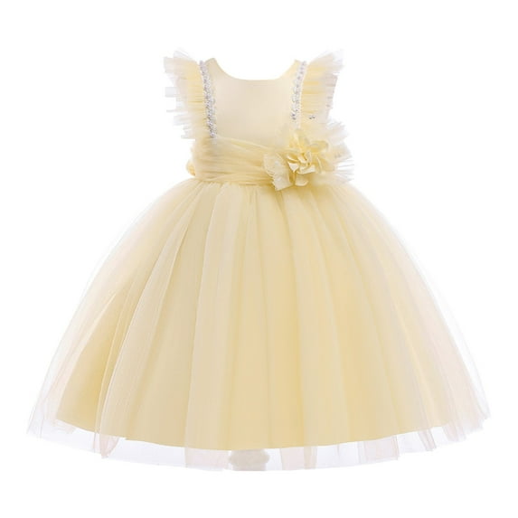 Gubotare Little Girl's Sleeveless Mesh Dress for Wedding Party (Beige,4-5 Years)