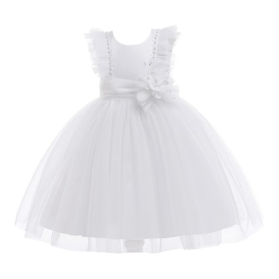 Gubotare Little Girl's Sleeveless Mesh Dress for Wedding Party (White,4-5 Years)
