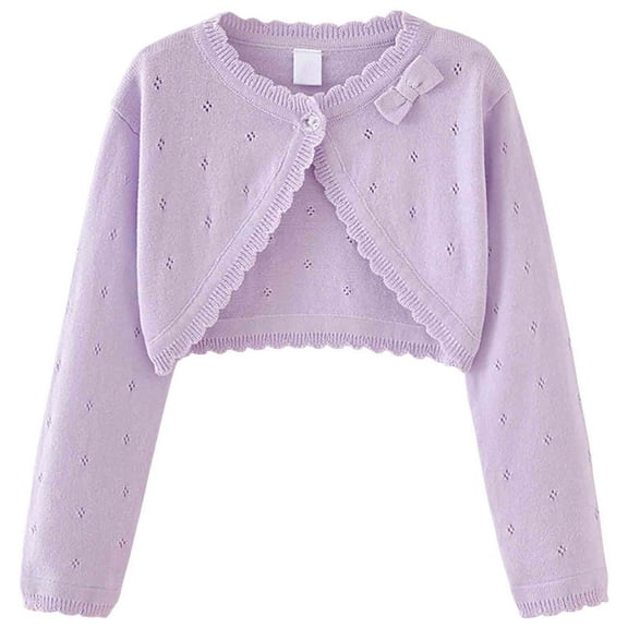 Gubotare Little Girls Cardigan Unisex Boy' Girls' Cardigans Sweater V-Neck Long Sleeve Button Knit Sweaters Size 7-8 (Purple,7-8 Years)
