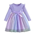 thumbnail image 1 of Gubotare Little Girls Long Sleeve Dresses Girls Long Sleeve Fall Dresses Round Neck Size 5T 6T(Purple,5-6 Years), 1 of 4