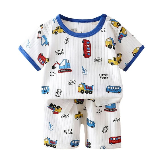 Gubotare Little Girls Pajamas 2Pcs Toddler Baby Boy Girl Summer Pajamas Set Short Sleeve Shirt and Shorts (Blue,Size 18-24 Months)