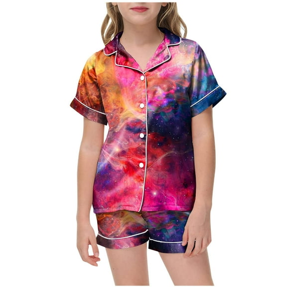 Gubotare Little Girls Pajamas Girls Pajamas Short Sleeve Pjs Toddler Summer Sleepwear Sets,Hot Pink 10-11 Years