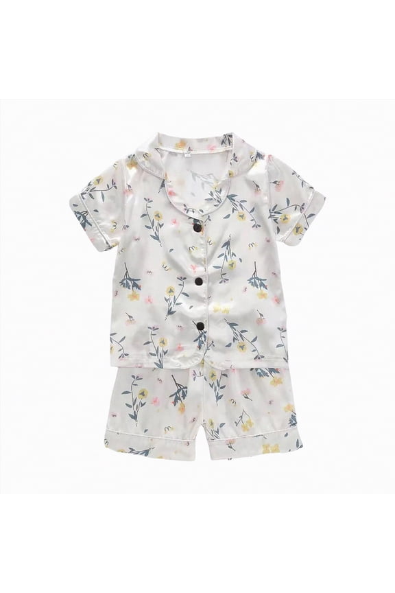 Little Girls Pajamas Pajamas Printed Short Sleeved Shorts Two Piece Pajama Set for Girls Girls Pajamas Winter Girls Pajamas 3T 4T (White,3-4 Years)