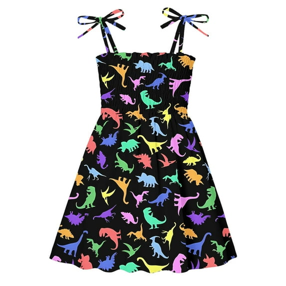 Gubotare Little Girls Summer Dresses Girls Fifties Summer Dress Spaghetti Strap Blue Rainbow (Blue,Size 4-5 Years)