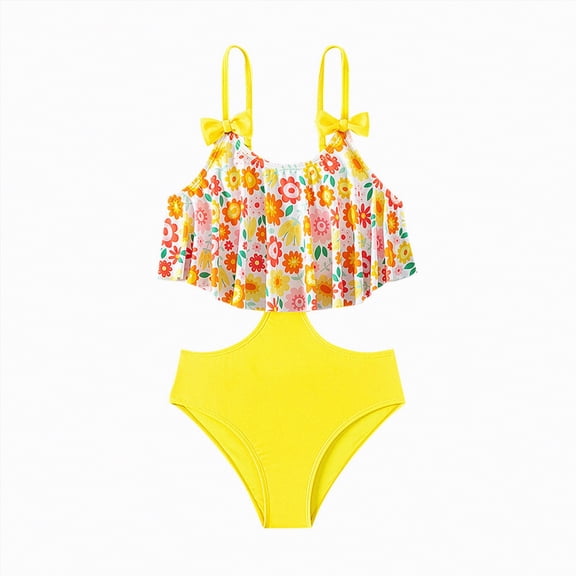 Gubotare Little Girls Swimsuits Girls Swimsuits One-Piece Bathing Suits Multicolor Kids Sport Summer Beach Swimwear Size 9-10 (Yellow,9-10 Years)