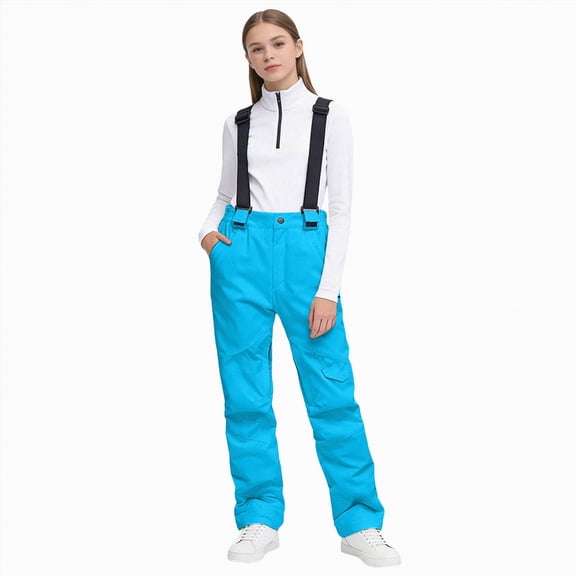 Gubotare Little Snow Pants Kids Girl's Waterproof Ski Bibs Warm Snow Winter Pants Winter Warm Pants Insulated 5T 6T (Light Blue,5-6 Years)