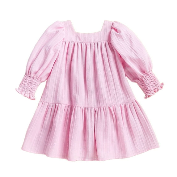 Gubotare Long Dress for Girls Baby Girl Smocked Dress Embroidery Flying Sleeve Plaid Dresses Clothes Toddler Kids Outfit Size 18-24 Months (Pink,18-24 Months)